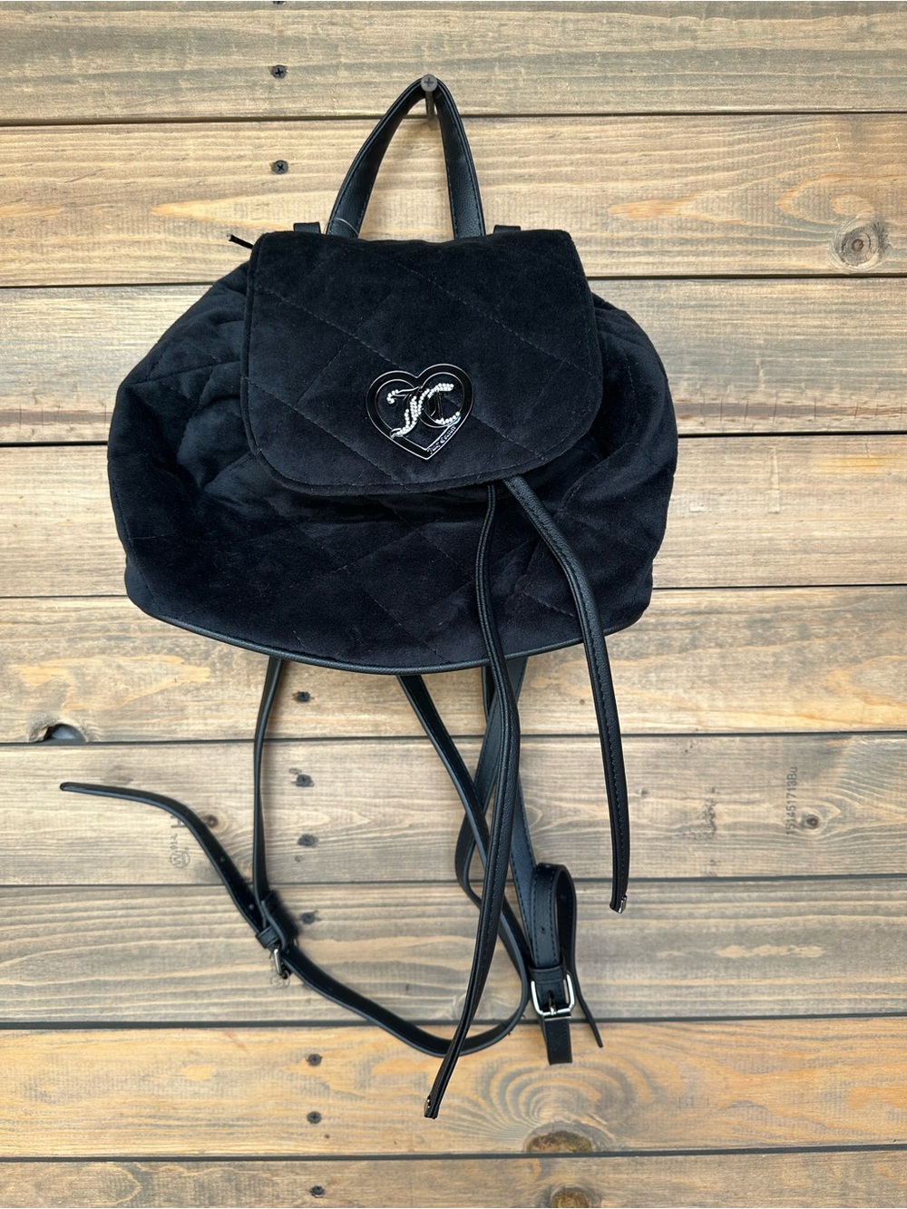 Betsey Johnson Black Quilted Heart-Emblem Backpack